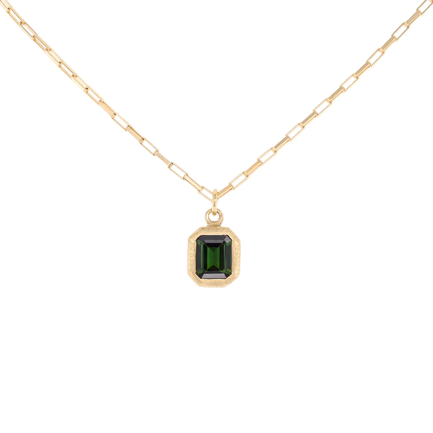 &#39;Boulder&#39; Emerald Cut Gemstone Pendant on Elongated Box Chain | Magpie Jewellery