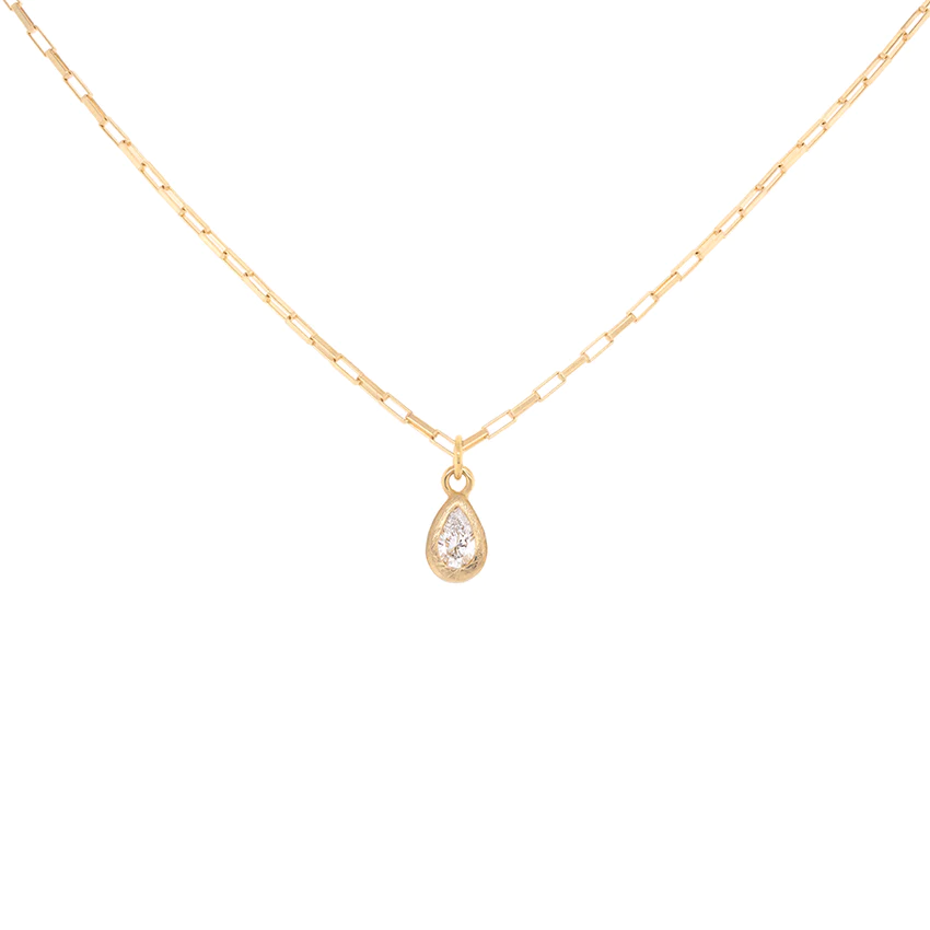 'Boulder' Pear Diamond Pendant on Elongated Box Chain | Magpie Jewellery