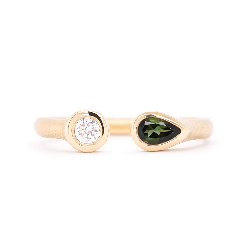 Open 'Boulder' Diamond and Green Tourmaline Ring | Magpie Jewellery