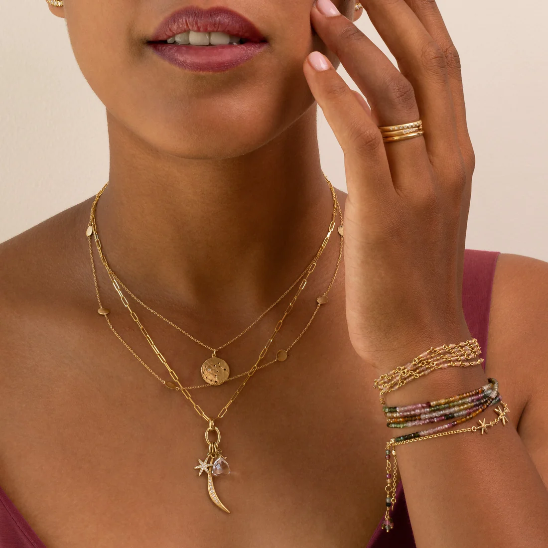 Hammered gold 2025 disc necklace