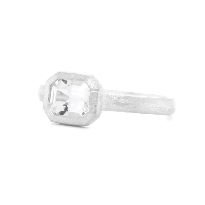 &#39;Boulder&#39; Emerald Cut White Topaz Ring | Magpie Jewellery