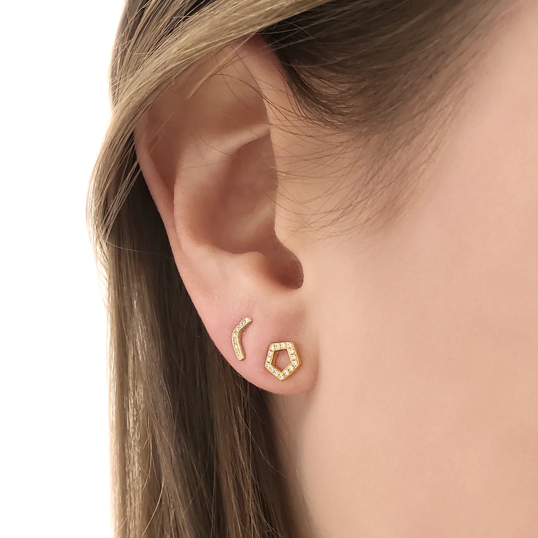 Pave Pentagonal Stud Earring | Magpie Jewellery