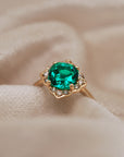 The Maeve Ring featuring 2.15ct Lab Grown Cushion Cut Emerald