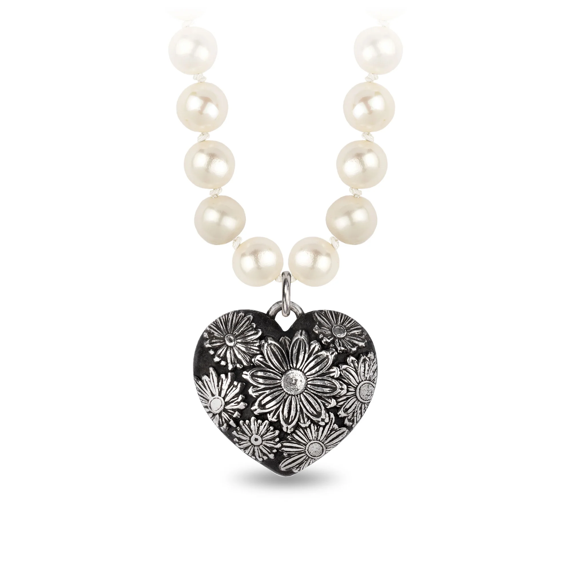 Daisy Large Puffed Heart Knotted Freshwater Pearl Necklace | Magpie Jewellery