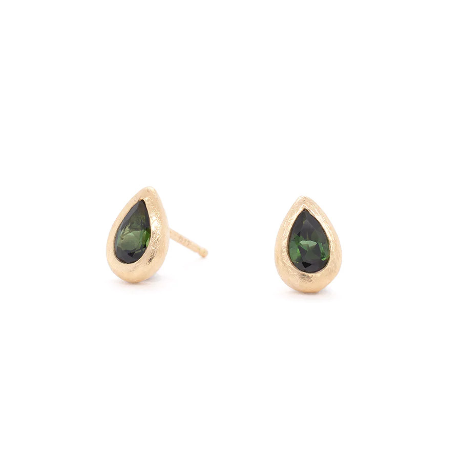 &#39;Boulder&#39; Bezel Pear Gemstone Stud Earrings | Magpie Jewellery