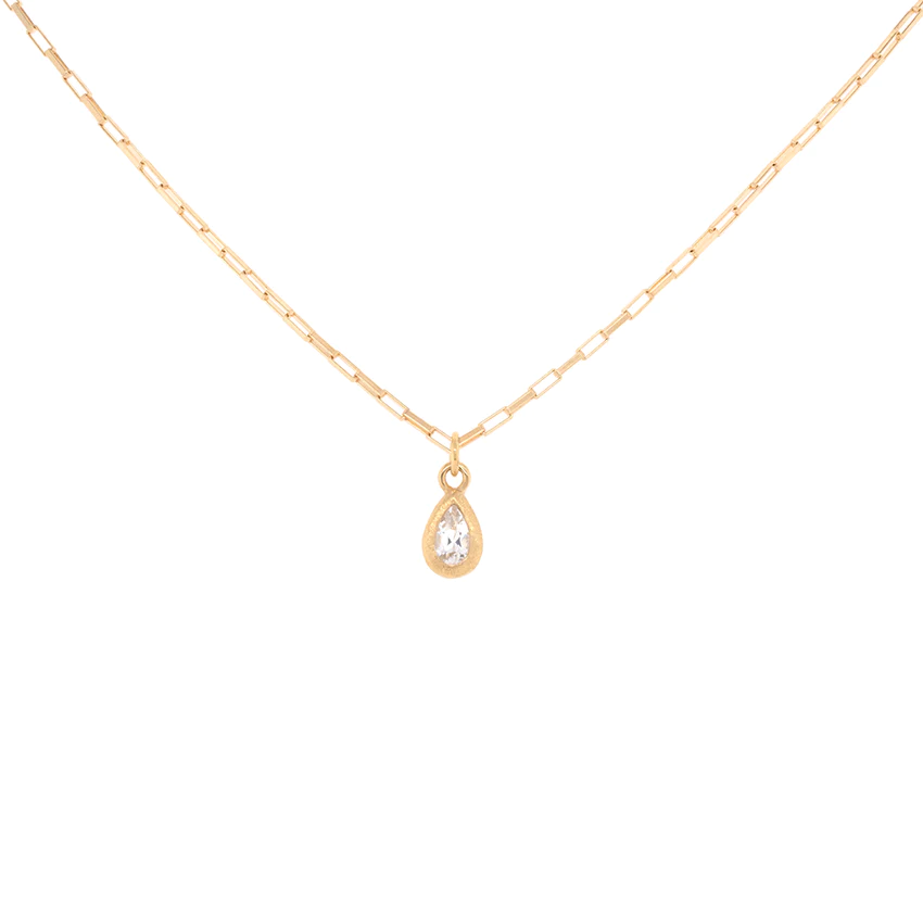 'Boulder' Pear Gemstone Pendant on Elongated Box Chain | Magpie Jewellery
