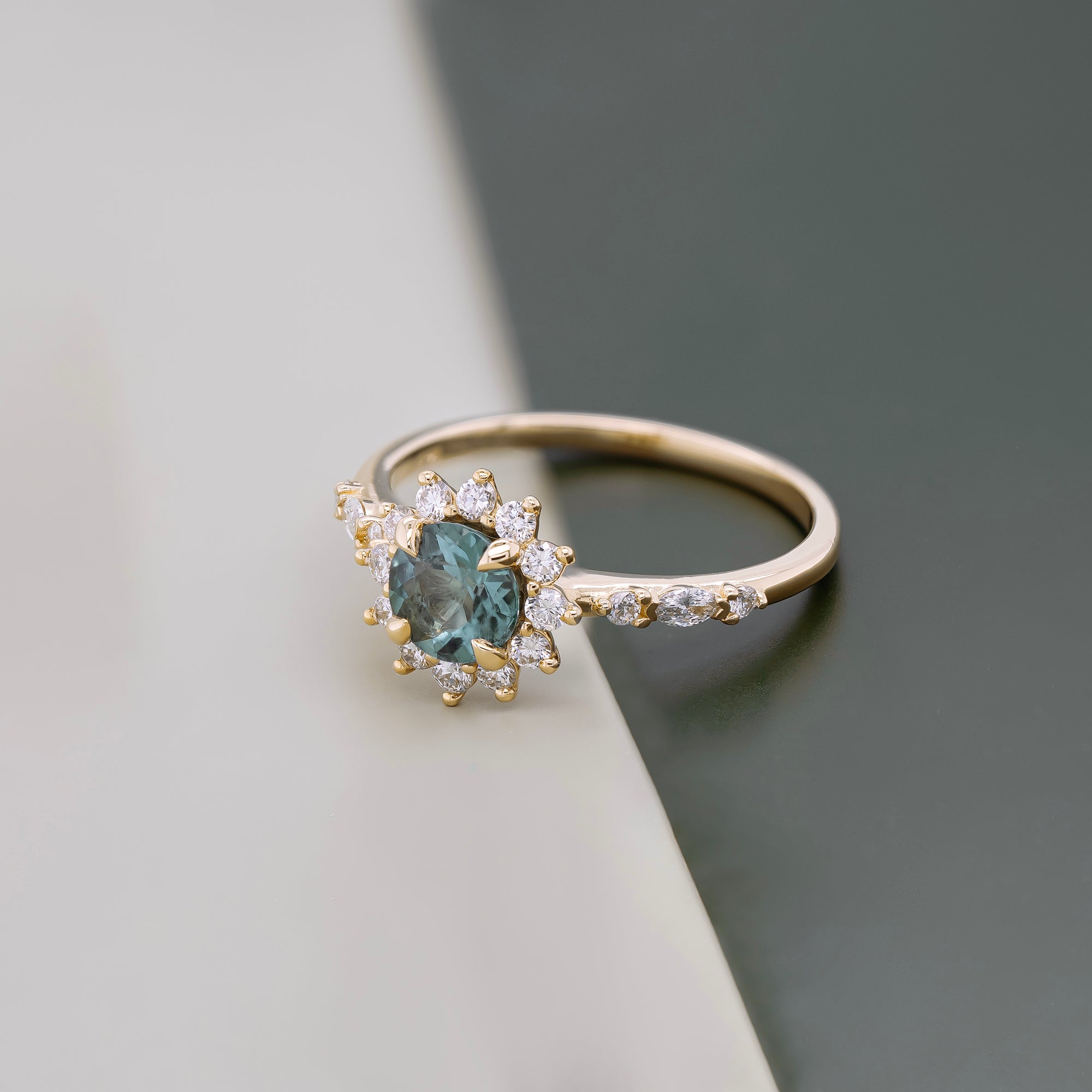 Teal Sapphire Halo Ring