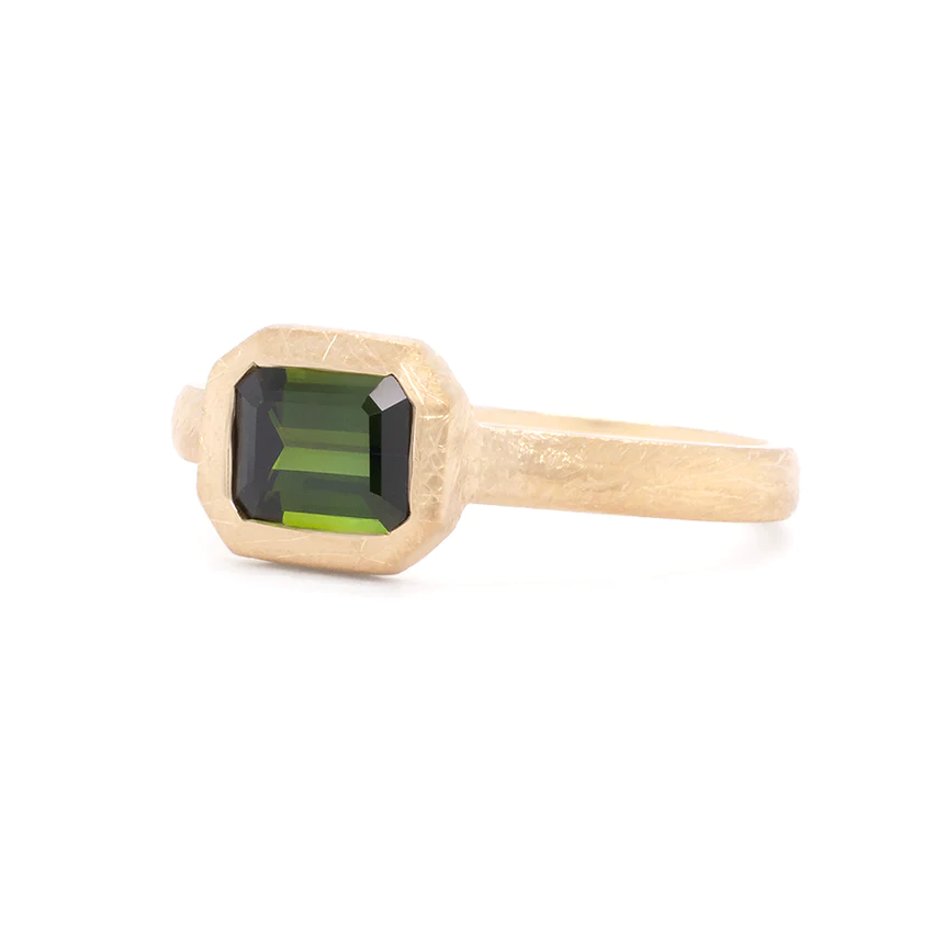 'Boulder' Emerald Cut Green Tourmaline Ring | Magpie Jewellery