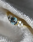 Montana Blue Sapphire Ring with Triple Diamond Shoulder Accents