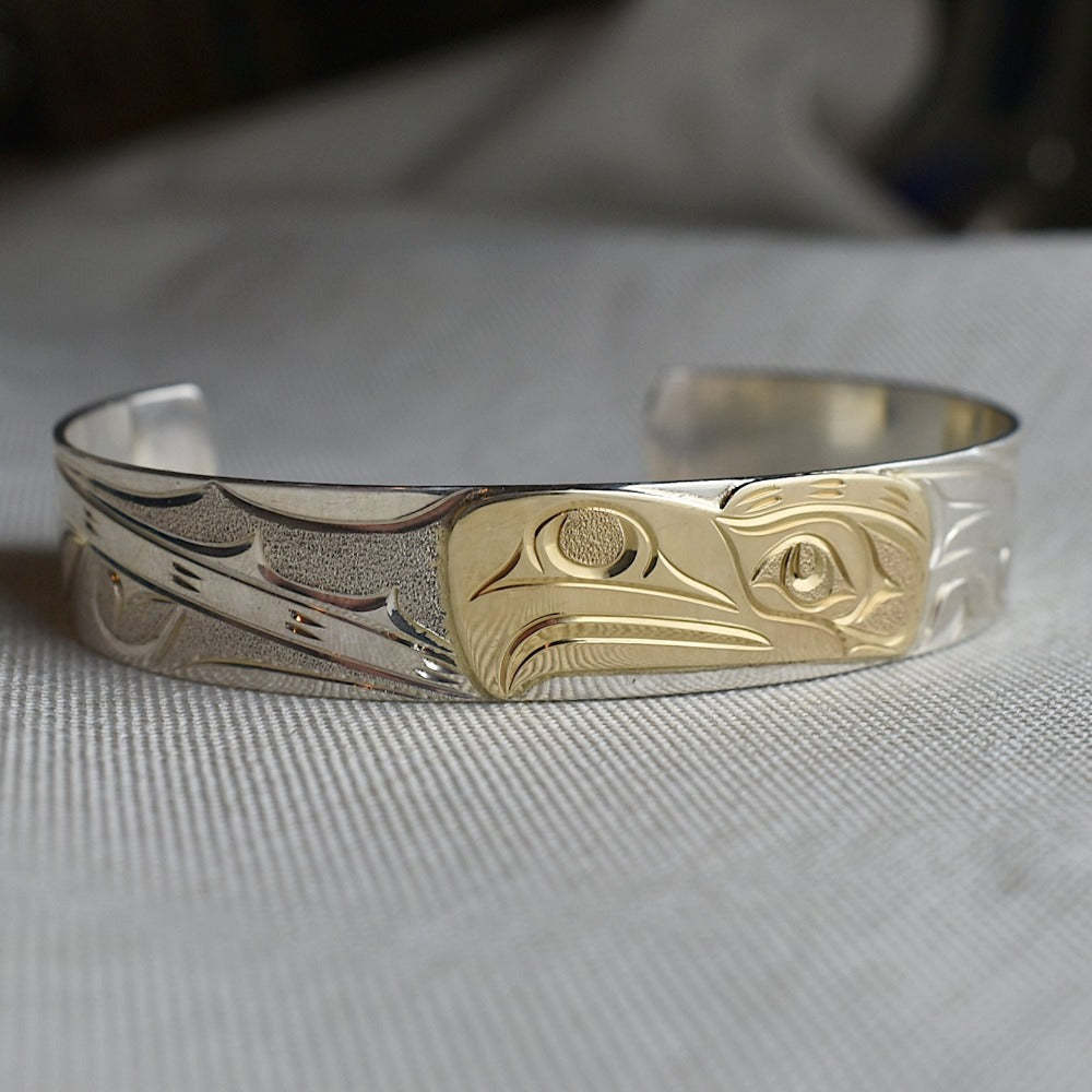 Medium Eagle Totem Cuff with 14k Overlay | Magpie Jewellery