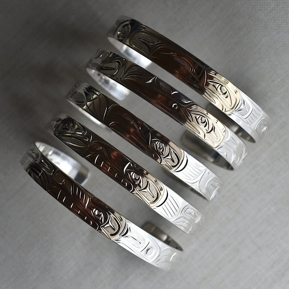 Extra Narrow Silver Totem Cuff with 14k Overlay | Magpie Jewellery
