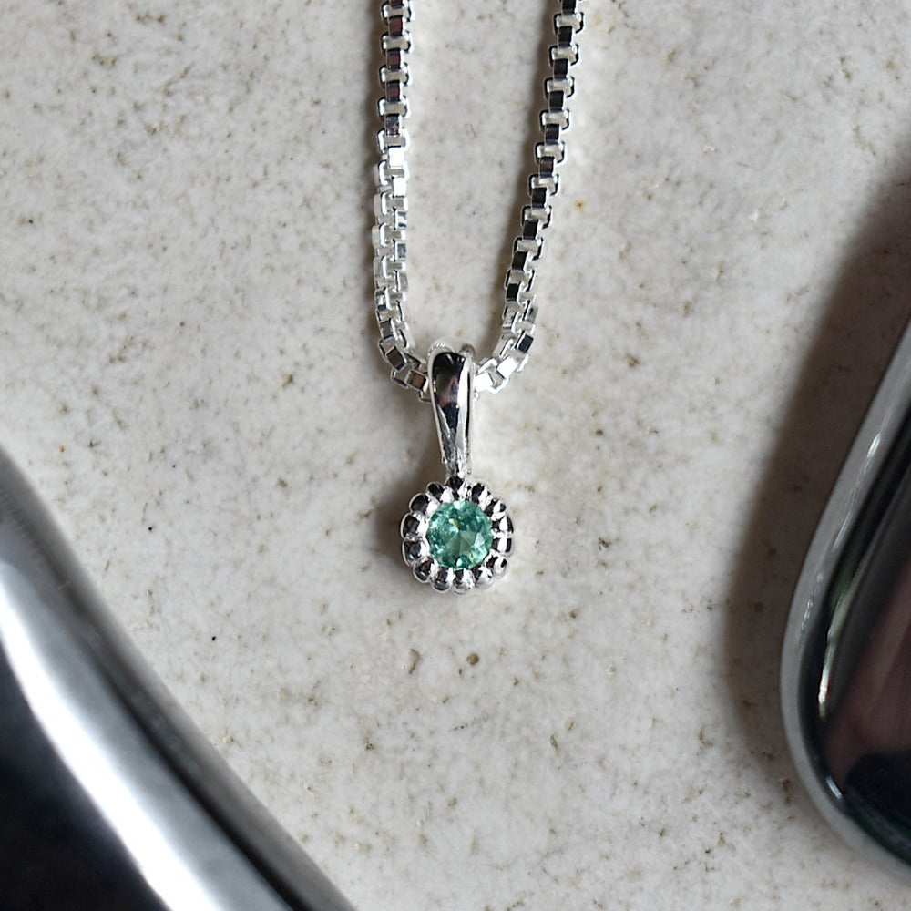 Milgrain Bezel Gemstone Necklace - Sterling Silver