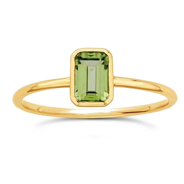 14KY Gold Emerald Cut Peridot Set Ring