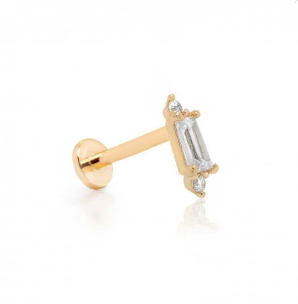 Gold Baguette CZ Flat Screwback Single Stud | Magpie Jewellery