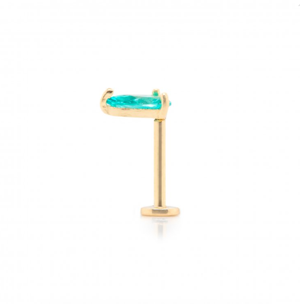Gold Pear-Cut Green CZ Flat Screwback Single Stud| Magpie Jewellery
