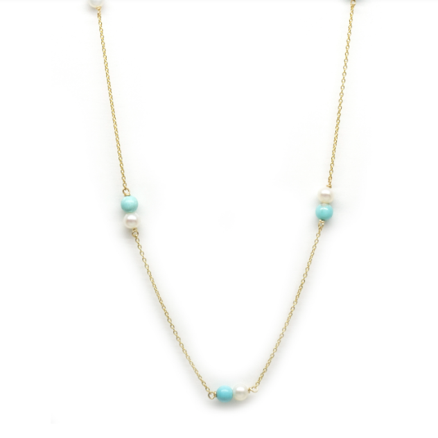 Pearl &amp; Turquoise Spaced Necklace | Magpie Jewellery