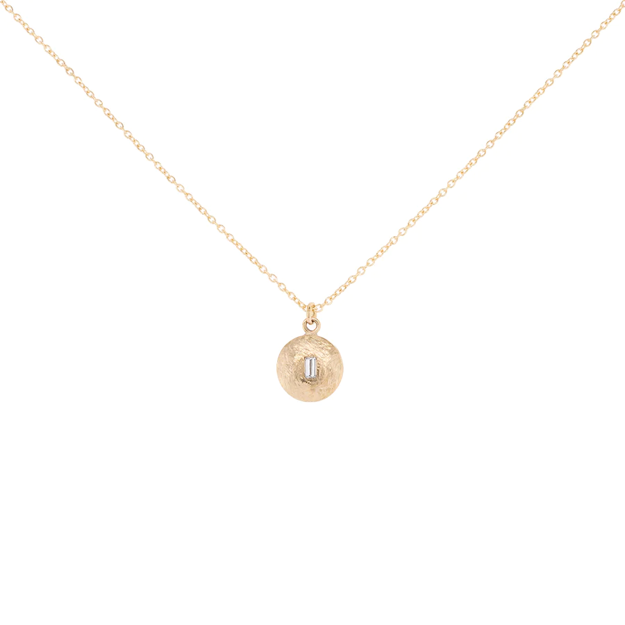 Tiny 'Boulder' Baguette Disc Necklace | Magpie Jewellery