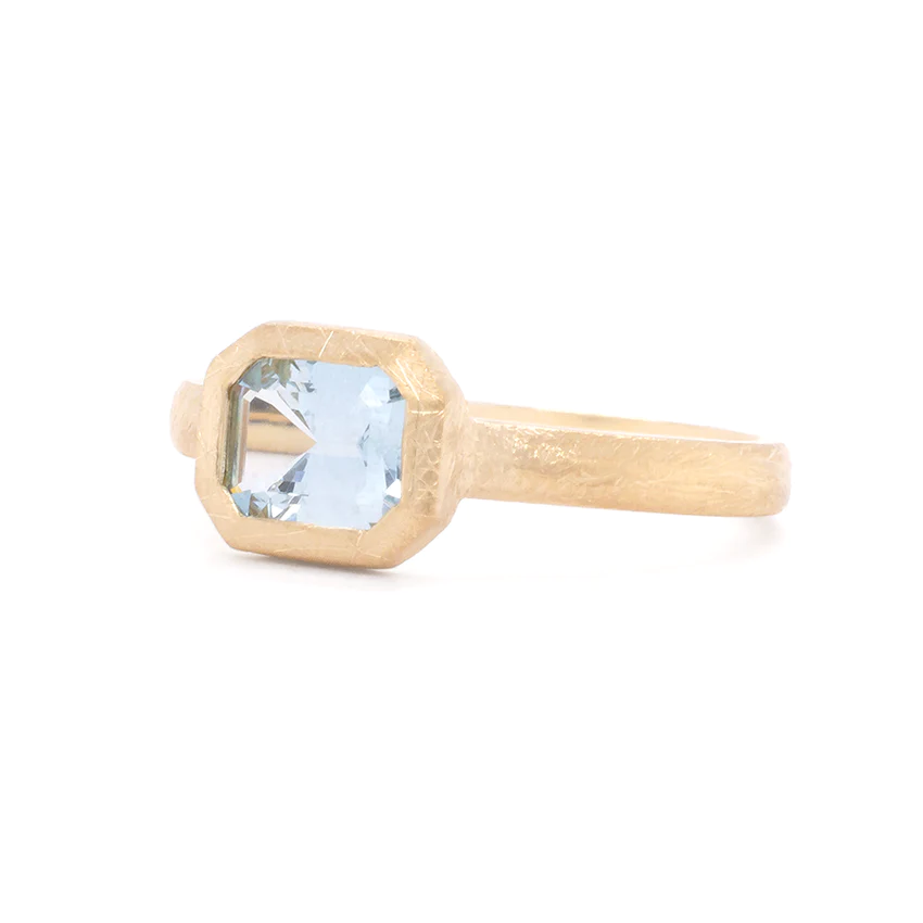 &#39;Boulder&#39; Emerald Cut Aquamarine Ring | Magpie Jewellery