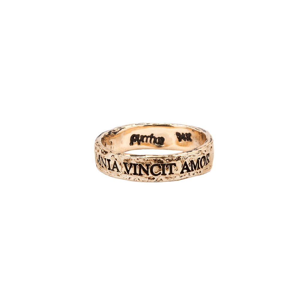 Omnia Vincit Amor 14K Gold Latin Motto Band Ring | Magpie Jewellery