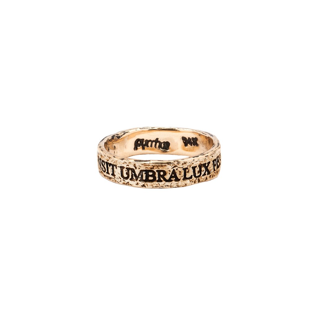 Transit Umbra Lux Permanet 14K Gold Latin Motto Band Ring | Magpie Jewellery