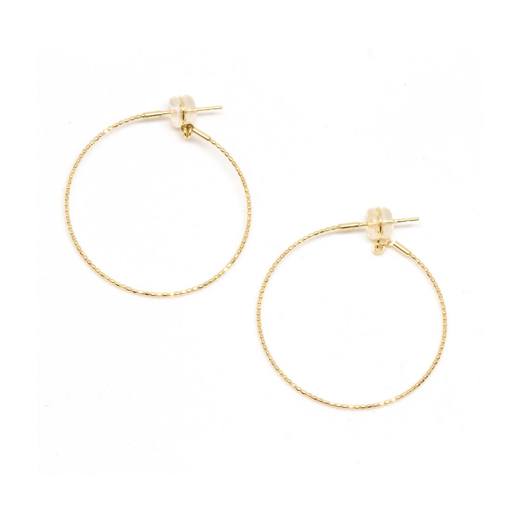 18K Skinny Beaded Hoop Earrings - Magpie Jewellery