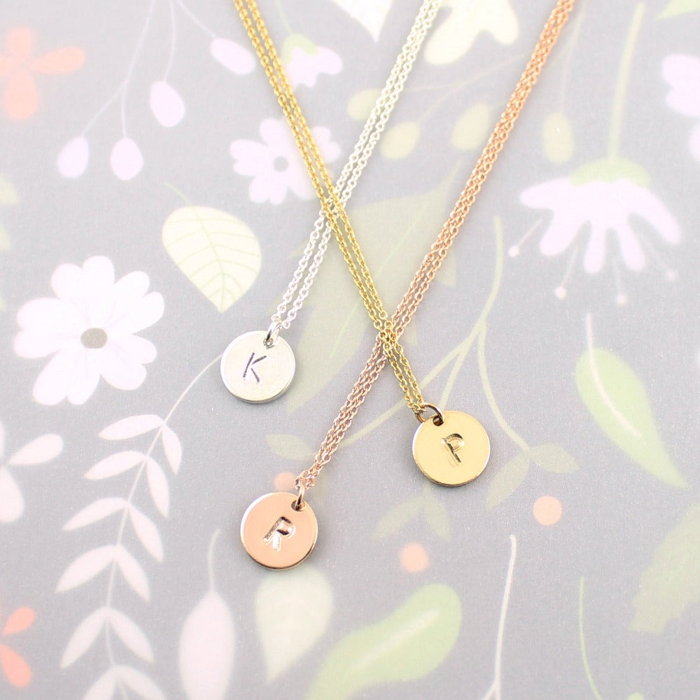 Monogram Necklace | Magpie Jewellery | SIlver &quot;K&quot; | Rose Gold &quot;R&quot; | Yellow Gold &quot;P&quot; | Listed Left-to-Right