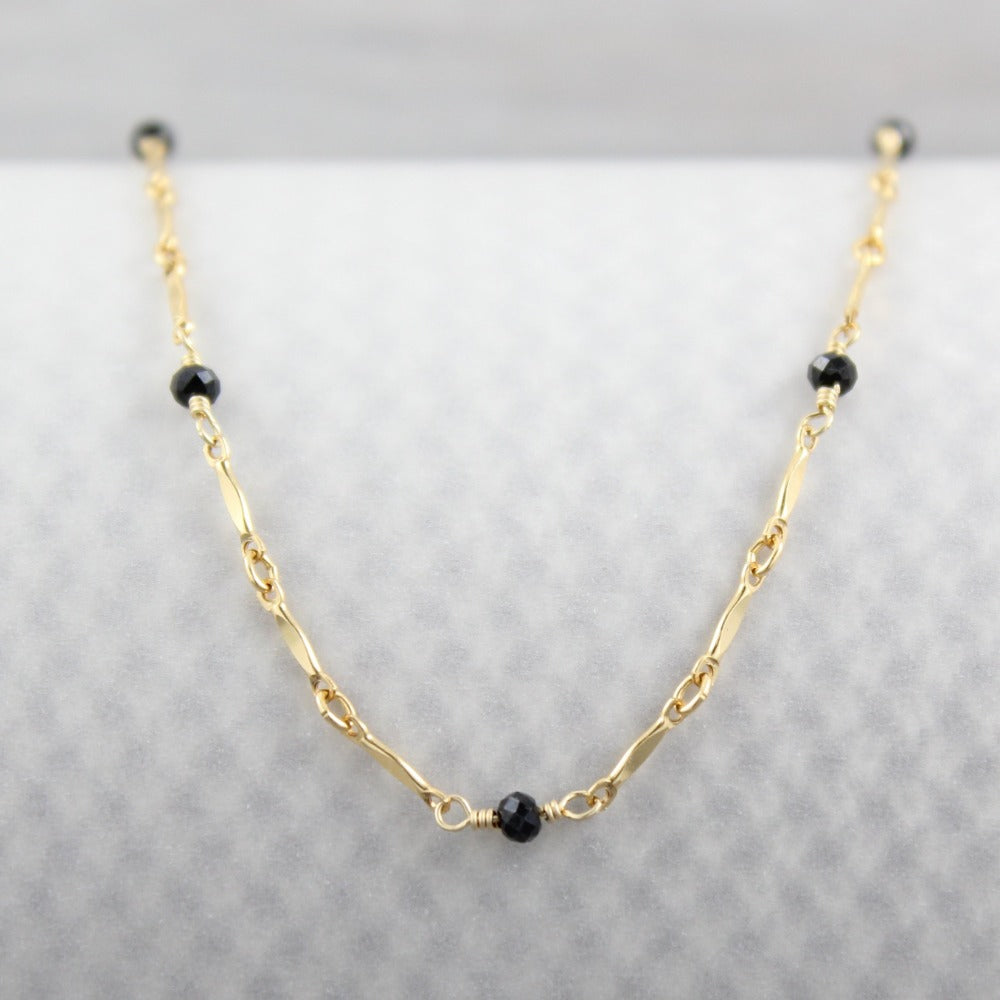 Dapped Bar with Gemstone Chain | Magpie Jewellery | Yellow Gold | Black Onyx
