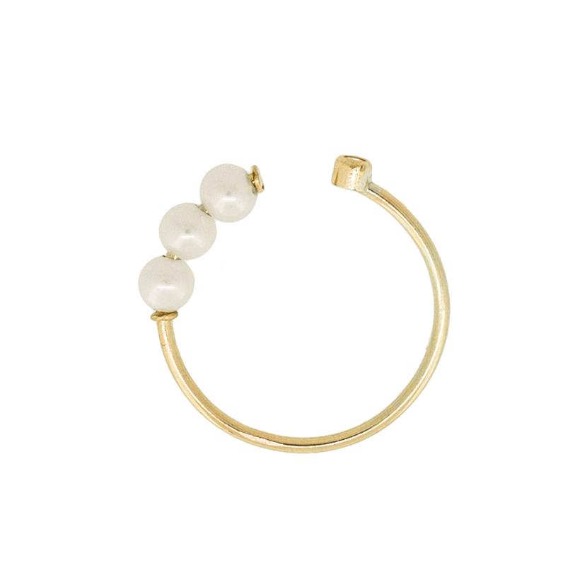 Triple Baby Pearl &amp; Diamond Ring - Magpie Jewellery