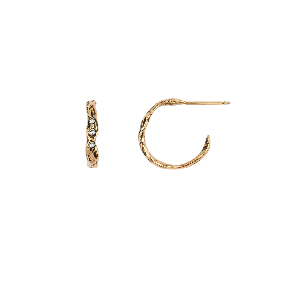Extra Small 14K Gold Texture Triple Diamond Hoop Earring | Magpie Jewellery