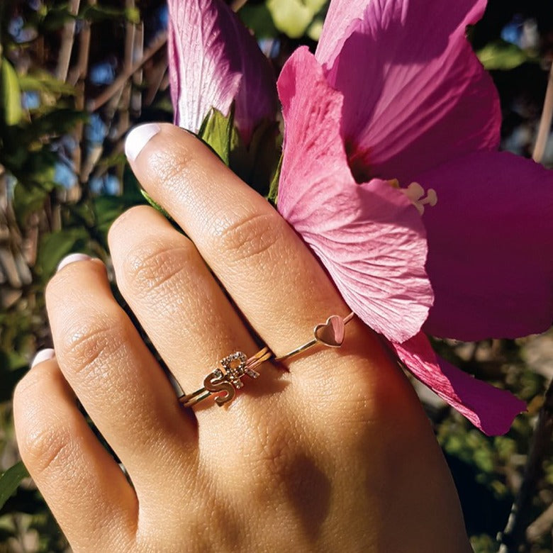 Love Letter Single Diamond Initial Ring 14K Magpie Jewellery