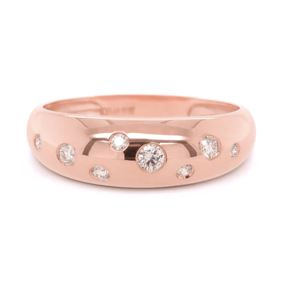 Rose Gold Scattered Diamond Bombe Ring | 6mm | Magpie Jewellery