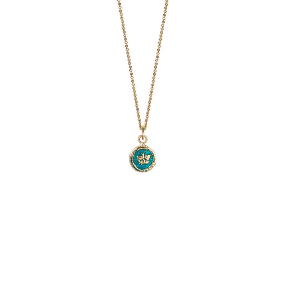 14k Gold Butterfly Talisman - Mediterranean Blue - Magpie Jewellery