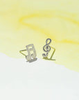Asymmetrical Music Note & Treble Clef Studs - Magpie Jewellery