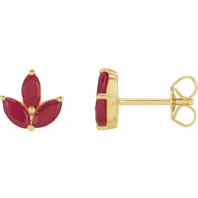 14k Gold &amp; Gemstone Marquis Cluster Earrings - Magpie Jewellery