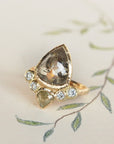 OOAK Green Pear Diamond Goddess Ring - Magpie Jewellery