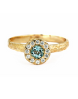 Gold Aquamarine Ring with Halo of Diamonds