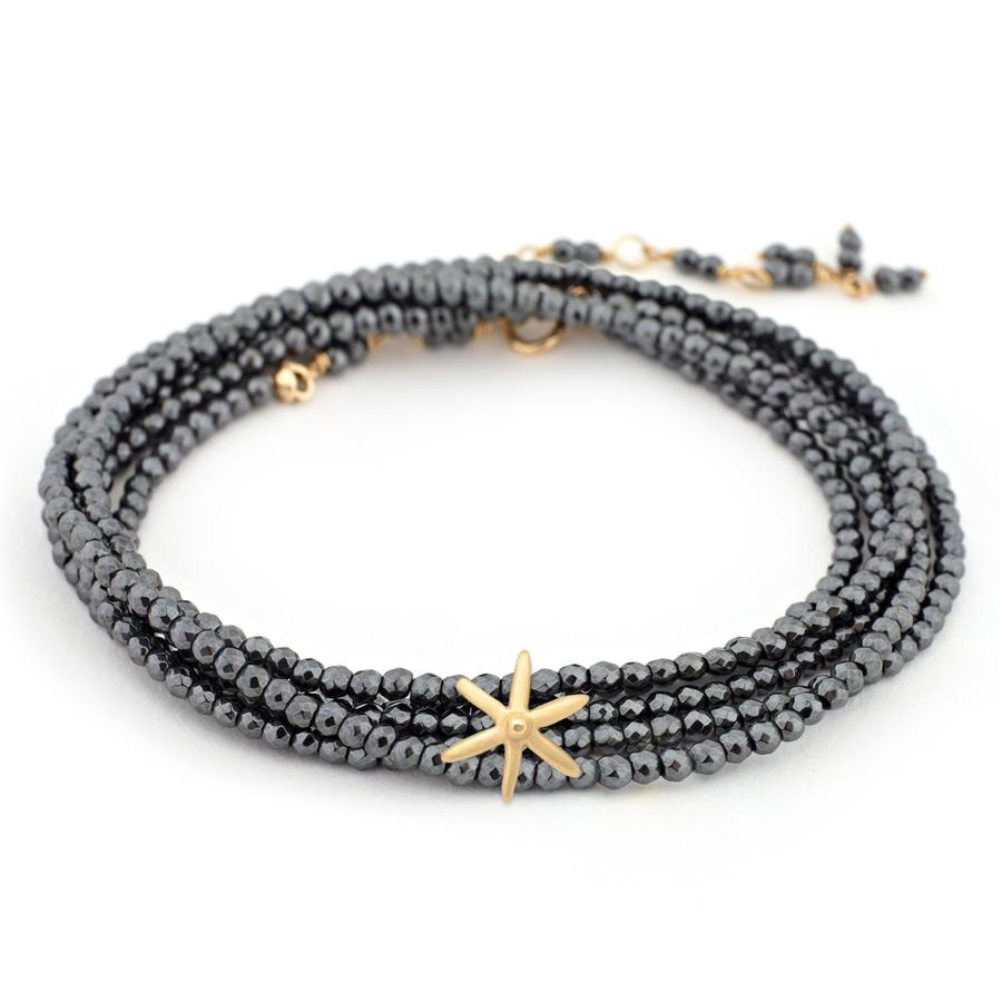 Star Bead Gemstone Wrap Bracelet - Hematite
