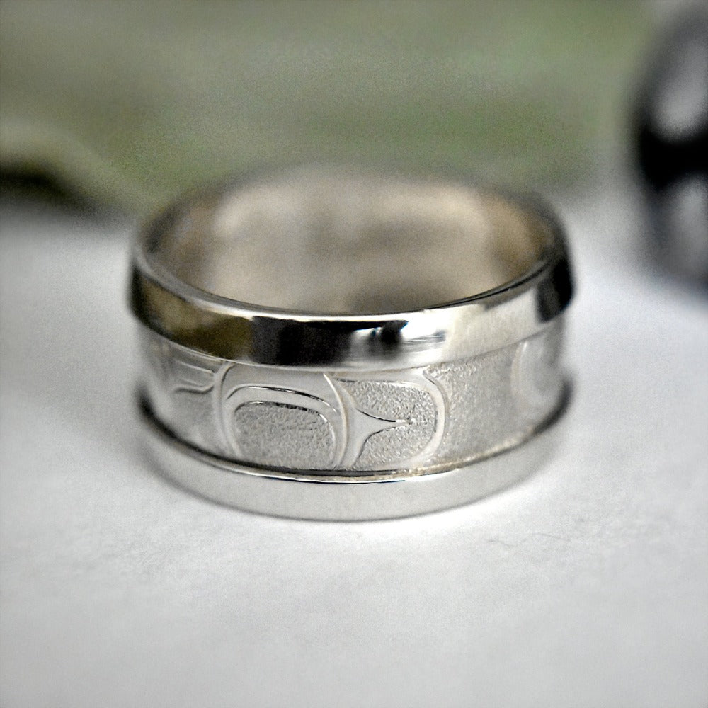 14K White Gold Loon & Killer Whale (Orca) Ring - Magpie Jewellery