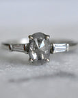 Oval Salt & Pepper Diamond Engagement Ring with Tapered Baguettes - Magpie Jewellery