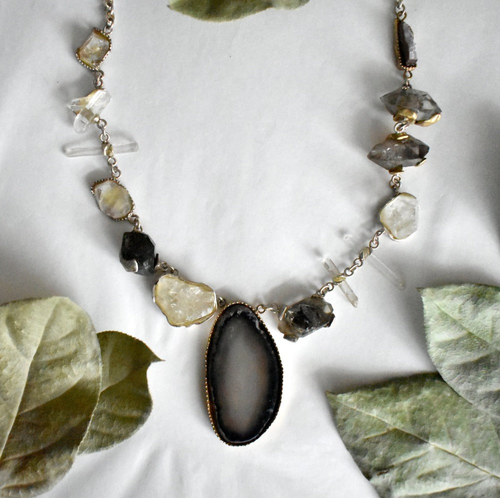 Ambrosia Statement Necklace with Agate, Apophyllite, Quartz & Amethyst - Magpie Jewellery