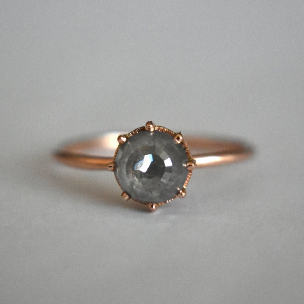 8-Prong Disco Ball Cut Grey Diamond Engagement Ring | Magpie Jewellery