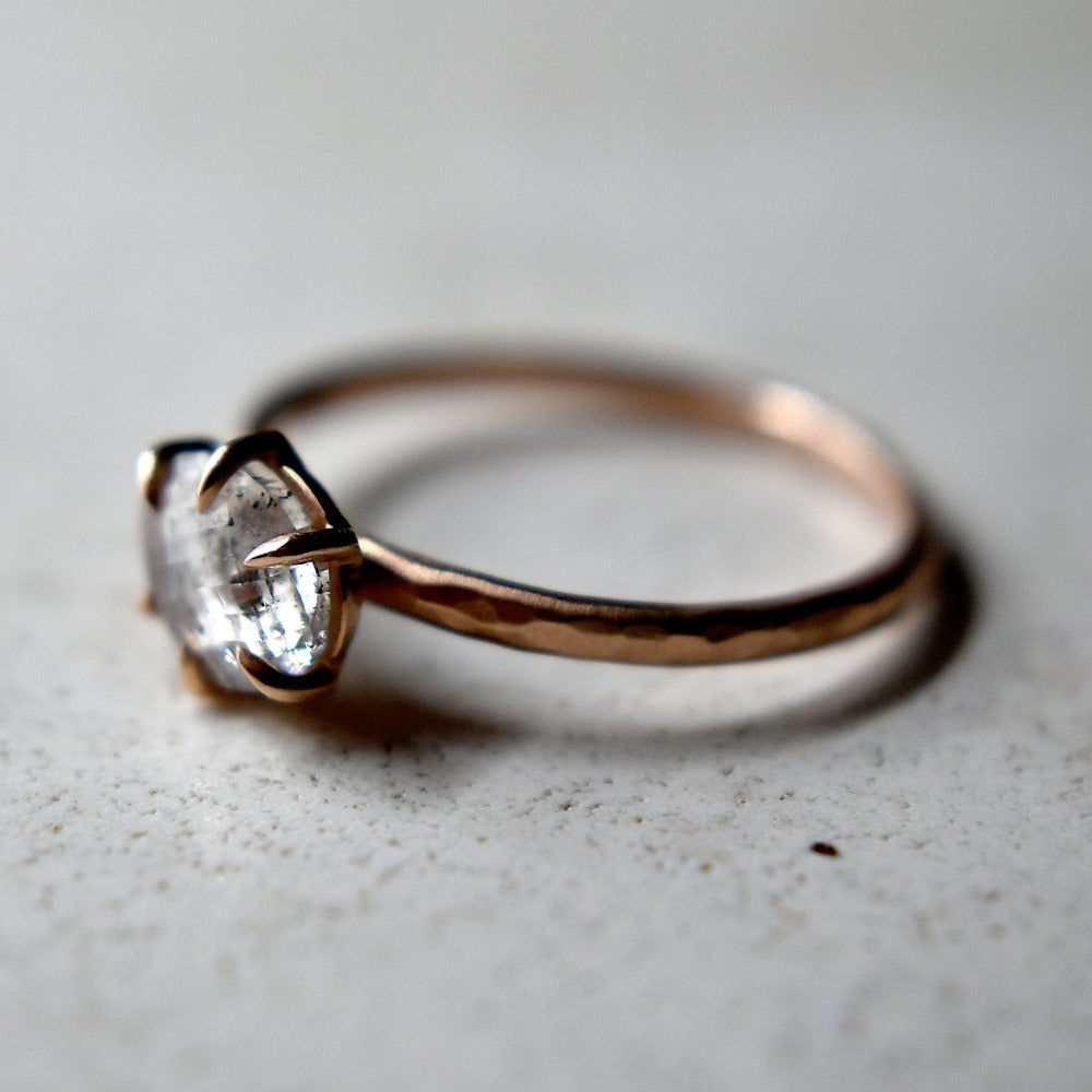 6-Prong Oval Rose Cut Salt &amp; Pepper Diamond Solitaire | Magpie Jewellery
