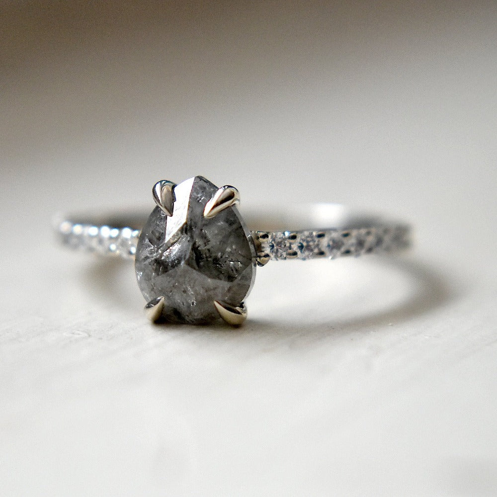 Pear-Shaped Salt & Pepper Diamond Engagement Ring - Magpie Jewellery