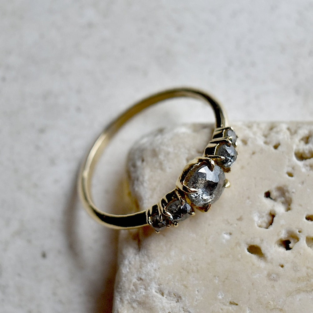 Five Stone Salt &amp; Pepper Diamond Engagement Ring - Magpie Jewellery