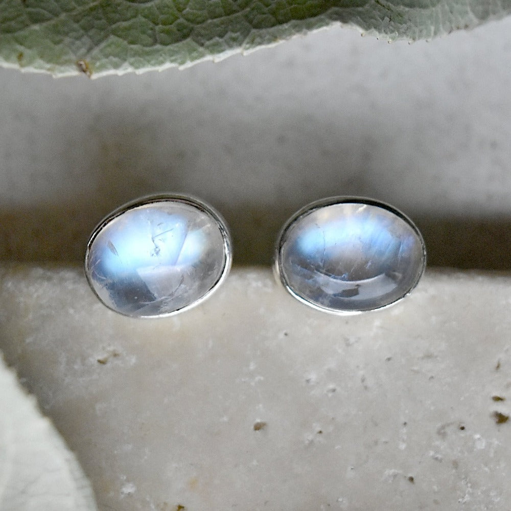 Oval Moonstone Studs - Magpie Jewellery