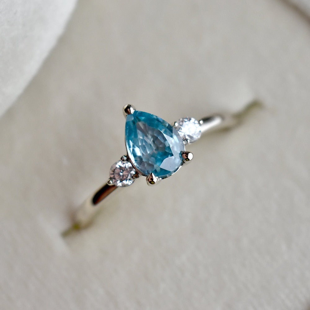 Pear-Shaped Blue Zircon Solitaire Ring - Magpie Jewellery