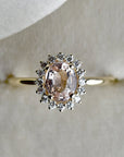 Oval Peach Sapphire Halo Engagement Ring - Magpie Jewellery
