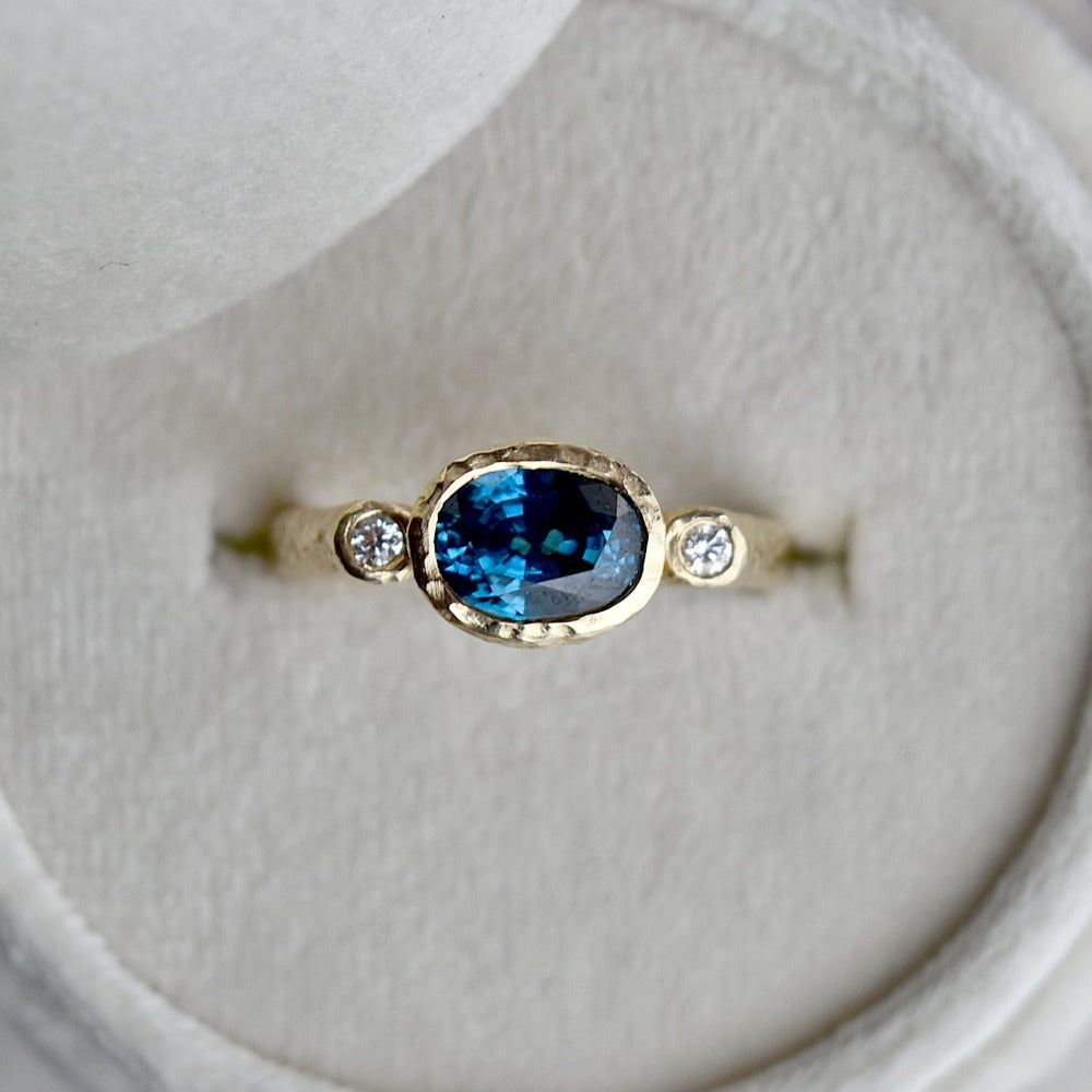 Emerging from the Sea Gold, Diamond &amp; Blue Zircon Ring - Magpie Jewellery
