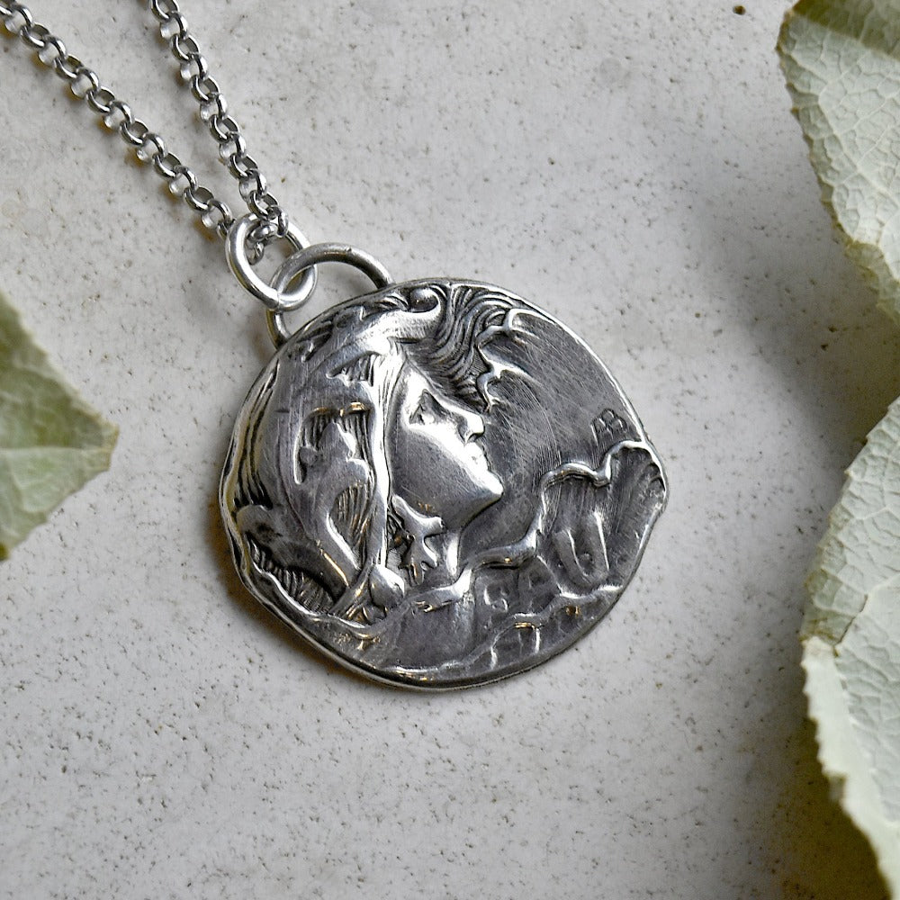 &#39;Eau&#39; Die Struck Silver Necklace - Magpie Jewellery