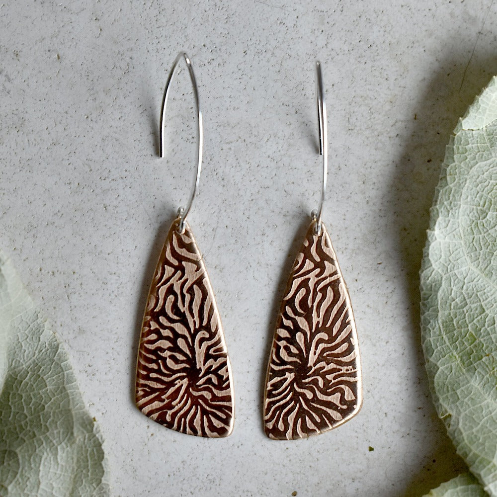 &#39;Coral&#39; Copper Triangular Drop Earrings - Magpie Jewellery